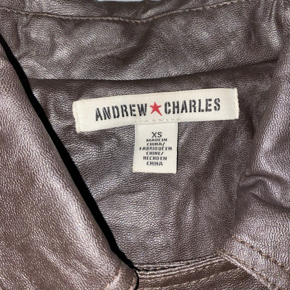 Andrew Charles Moto Jacket‎ XS Brown Faux Leather Chain Detail Asymmetrical Zip - Picture 6 of 15